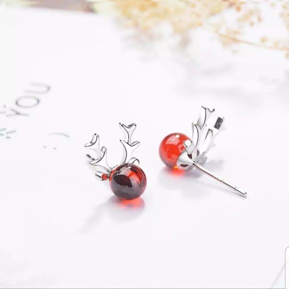 Sterling Silver 925 Rudolph Reindeer Earrings - Picture 3 of 4